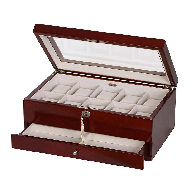 Mele and Co Christo Glass Top Walnut-Finish Watch Box