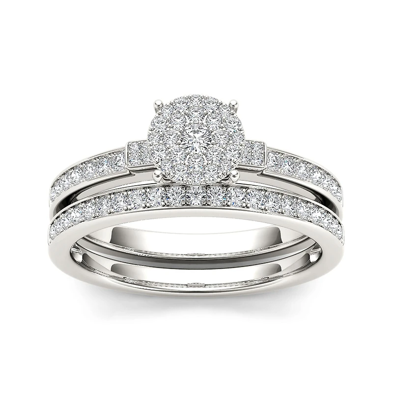 1/2 CT.T.W. Natural Diamond Cluster 10K White Gold Bridal Set