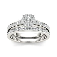1/2 CT.T.W. Natural Diamond Cluster 10K White Gold Bridal Set