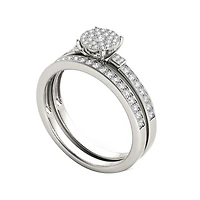 1/2 CT.T.W. Natural Diamond Cluster 10K White Gold Bridal Set