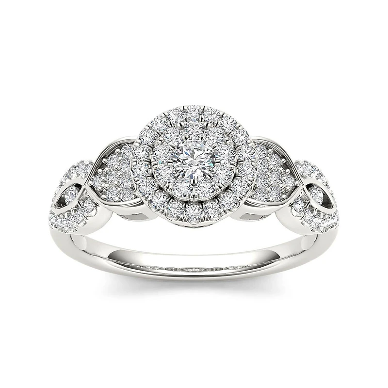 1/2 CT.T.W. Natural Diamond Cluster 10K White Gold Engagement Ring