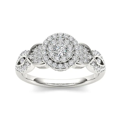 1/2 CT.T.W. Natural Diamond Cluster 10K White Gold Engagement Ring