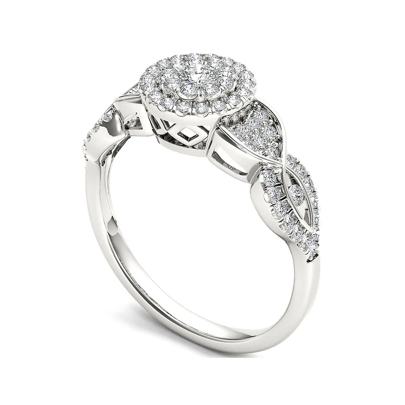 1/2 CT.T.W. Natural Diamond Cluster 10K White Gold Engagement Ring