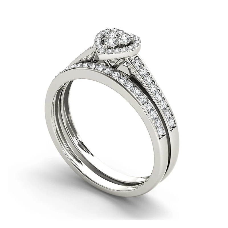 1/2 CT.T.W. Natural Diamond 10K White Gold Heart-Shaped Bridal Set