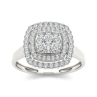 1/2 CT.T.W. Natural Diamond Halo 10K White Gold Engagement Ring