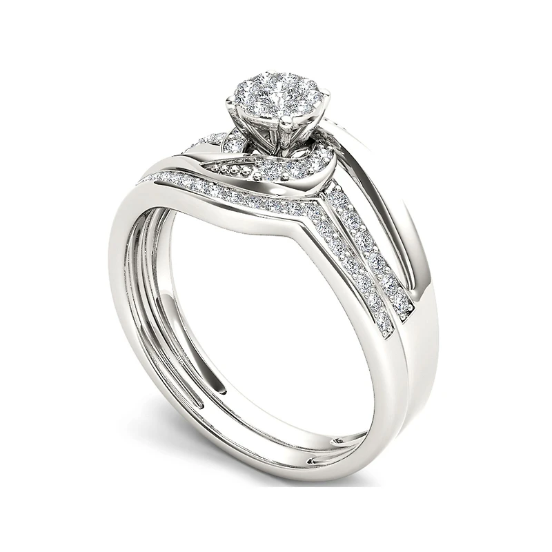 1/ CT.T.W. Natural Diamond 10K White Gold Bridal Set