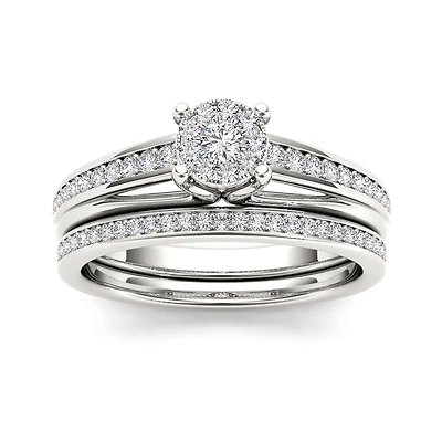 3/8 CT.T.W. Natural Diamond 10K White Gold Bridal Ring Set