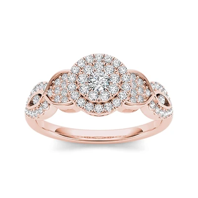 1/2 CT.T.W. Natural Diamond Cluster 10K Rose Gold Engagement Ring