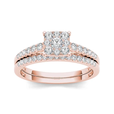 1/2 CT.T.W. Natural Diamond 10K Rose Gold Bridal Ring Set