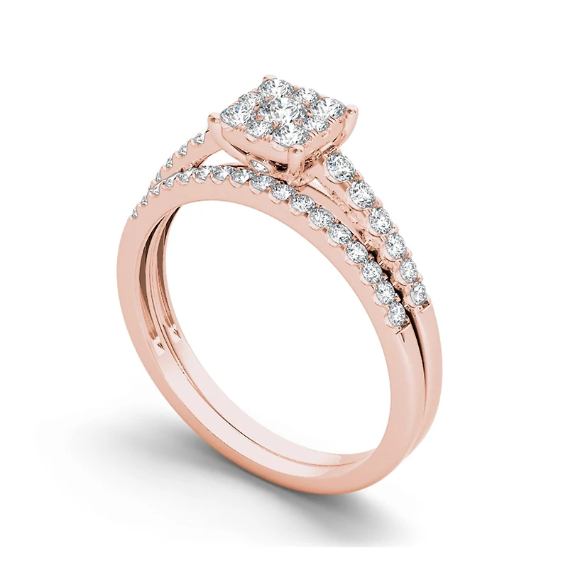 1/2 CT.T.W. Natural Diamond 10K Rose Gold Bridal Ring Set