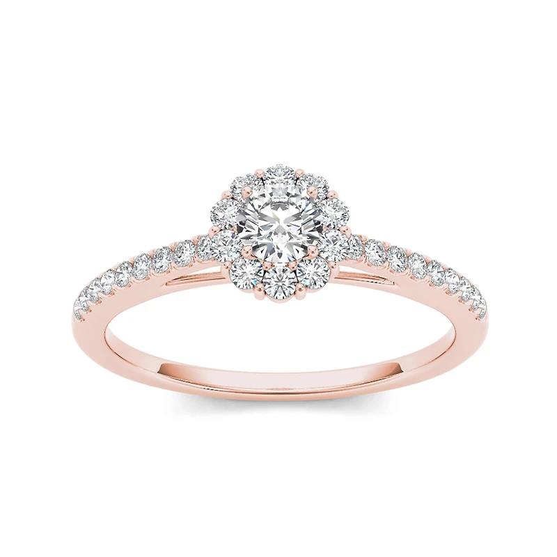 1/2 CT.T.W. Natural Diamond 10K Rose Gold Halo Engagement Ring