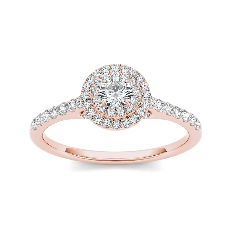 1/2 CT.T.W. Natural Diamond Halo 10K Rose Gold Engagement Ring
