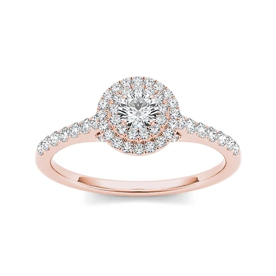 1/2 CT.T.W. Natural Diamond Halo 10K Rose Gold Engagement Ring