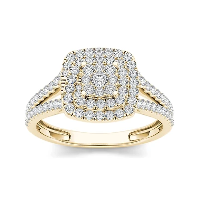1/2 CT.T.W. Natural Diamond Cluster 10K Yellow Gold Engagement Ring