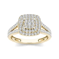 1/2 CT.T.W. Natural Diamond Cluster 10K Yellow Gold Engagement Ring