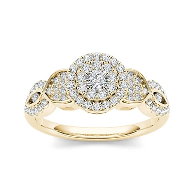 1/2 CT.T.W. Natural Diamond Cluster 10K Yellow Gold Engagement Ring