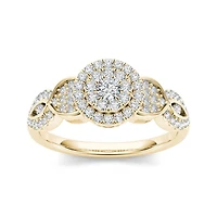 1/2 CT.T.W. Natural Diamond Cluster 10K Yellow Gold Engagement Ring