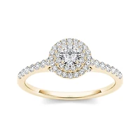 1/2 CT.T.W. Natural Diamond Halo 10K Yellow Gold Engagement Ring