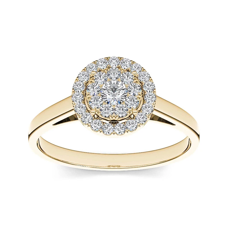 1/3 CT.T.W. Natural Diamond 10K Yellow Gold Round Cluster Engagement Ring