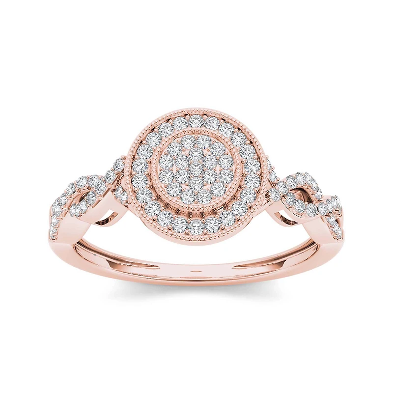 1/5 CT.T.W. Natural Diamond 10K Rose Gold Cluster Engagement Ring
