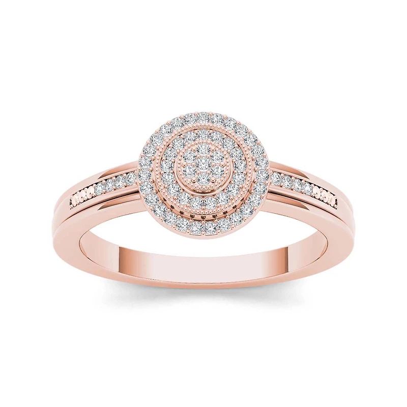 1/6 CT.T.W. Natural Diamond 10K Rose Gold Round Cluster Engagement Ring