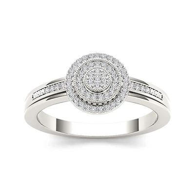 1/6 CT.T.W. Natural Diamond 10K White Gold Round Cluster Engagement Ring