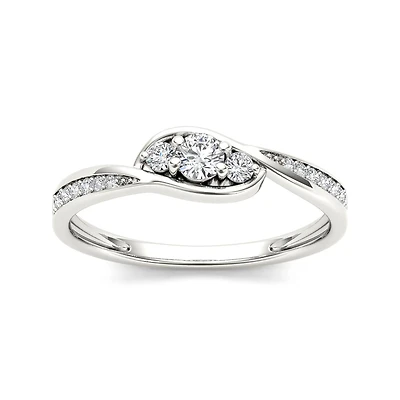 1/ CT.T.W. Natural Diamond 10K White Gold 3-Stone Engagement Ring