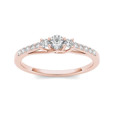 1/3 CT.T.W. Natural Diamond 10K Rose Gold 3-Stone Engagement Ring