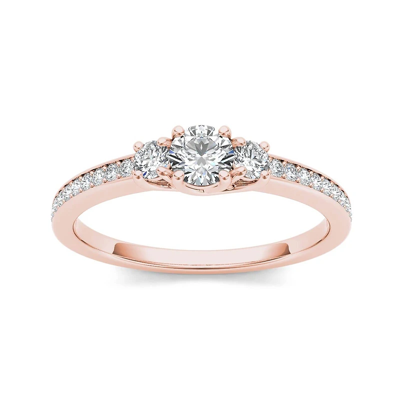 1/2 CT.T.W. Natural Diamond 14K Rose Gold 3-Stone Engagement Ring