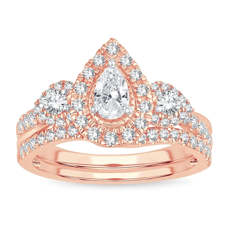 Womens 1 CT. T.W. Natural White Diamond 10K Gold Pear Bridal Set