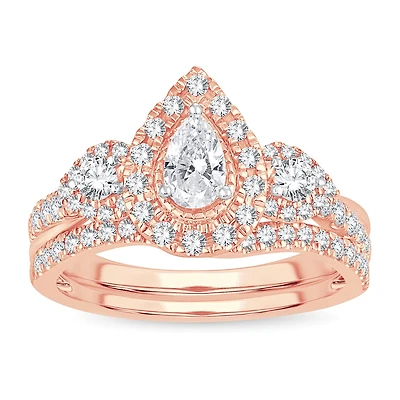 Womens 1 CT. T.W. Natural White Diamond 10K Gold Pear Bridal Set