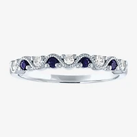 Modern Bride Gemstone Wedding Band with Emerald, Sapphire, or Lead Glass-Filled Ruby and 1/10 CT. T.W. Diamonds 10K Gold