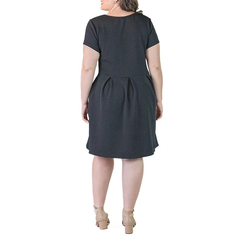 24seven Comfort Apparel Womens Plus Scoop Neck Short Sleeve Fit + Flare Dress
