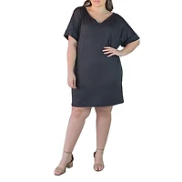 24seven Comfort Apparel Womens Plus V Neck Short Sleeve A-Line Dress