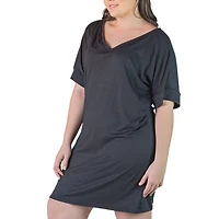 24seven Comfort Apparel Womens Plus V Neck Short Sleeve A-Line Dress