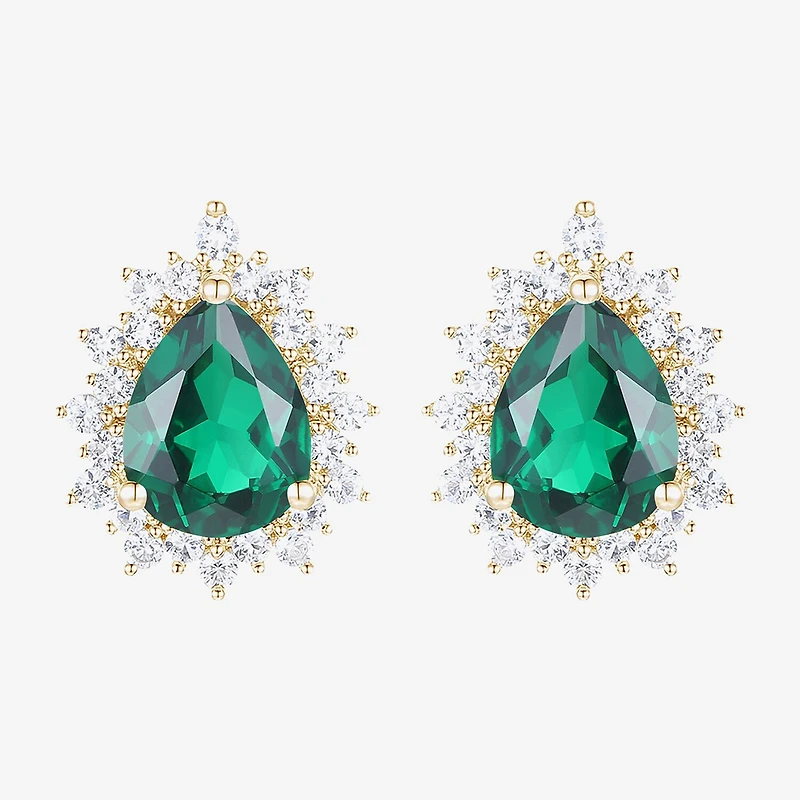 Lab Created Green Emerald 14K Gold Over Silver Sterling Silver 9mm Pear Stud Earrings