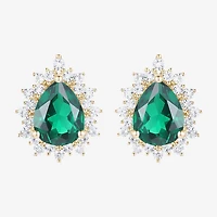 Lab Created Green Emerald 14K Gold Over Silver Sterling Silver 9mm Pear Stud Earrings