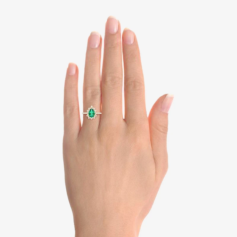 Womens Lab Created Green Emerald 14K Gold Over Silver Sterling Silver Pear Halo Side Stone Cocktail Ring