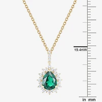 Womens Lab Created Green Emerald 14K Gold Over Silver Sterling Silver Pear 18 Inch Pendant Necklace
