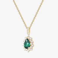 Womens Lab Created Green Emerald 14K Gold Over Silver Sterling Silver Pear 18 Inch Pendant Necklace