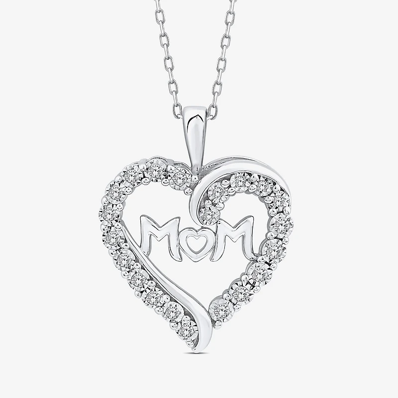 "Mom" Womens 1/4 CT. T.W. Lab Grown White Diamond Sterling Silver Heart 18 Inch Pendant Necklace