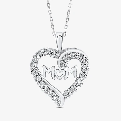 "Mom" Womens 1/4 CT. T.W. Lab Grown White Diamond Sterling Silver Heart 18 Inch Pendant Necklace