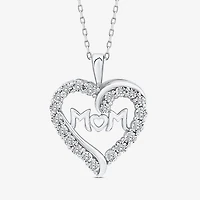 "Mom" Womens 1/4 CT. T.W. Lab Grown White Diamond Sterling Silver Heart 18 Inch Pendant Necklace