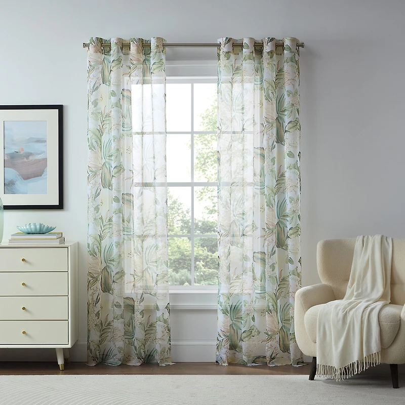 Liz Claiborne Lisette Printed Grommet Top Sheer Single Curtain Panel