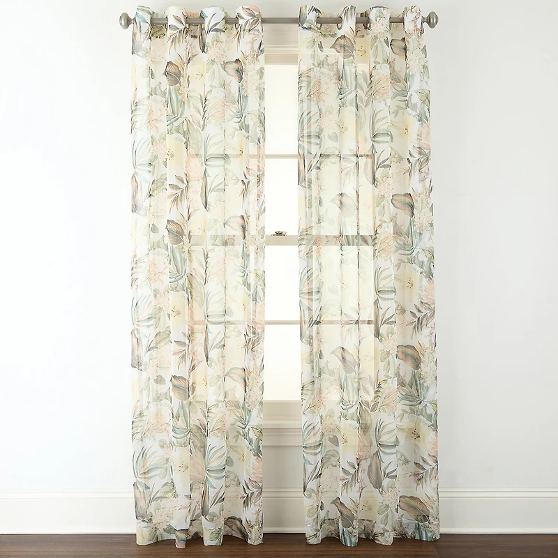 Liz Claiborne Lisette Printed Grommet Top Sheer Single Curtain Panel