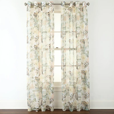 Liz Claiborne Lisette Printed Grommet Top Sheer Single Curtain Panel