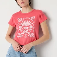 Arizona Womens Juniors Round Neck Short Sleeve Regular Fit Graphic T-Shirt