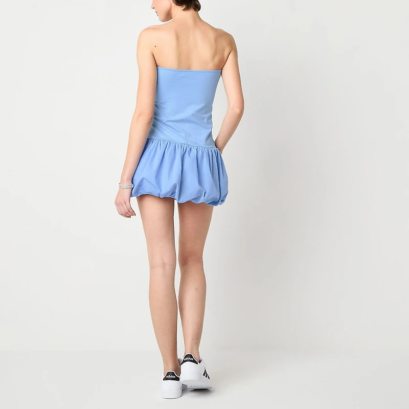 Arizona Bubble Hem Womens Juniors Sweetheart Neck Sleeveless Fit + Flare Dress