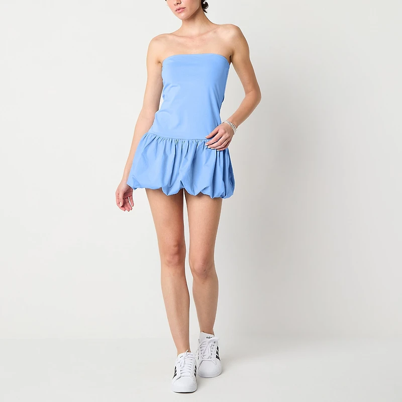 Arizona Bubble Hem Womens Juniors Sweetheart Neck Sleeveless Fit + Flare Dress