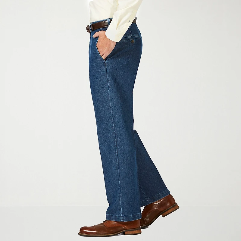 Haggar Stretch Denim Mens Classic Fit Flat Front Pant